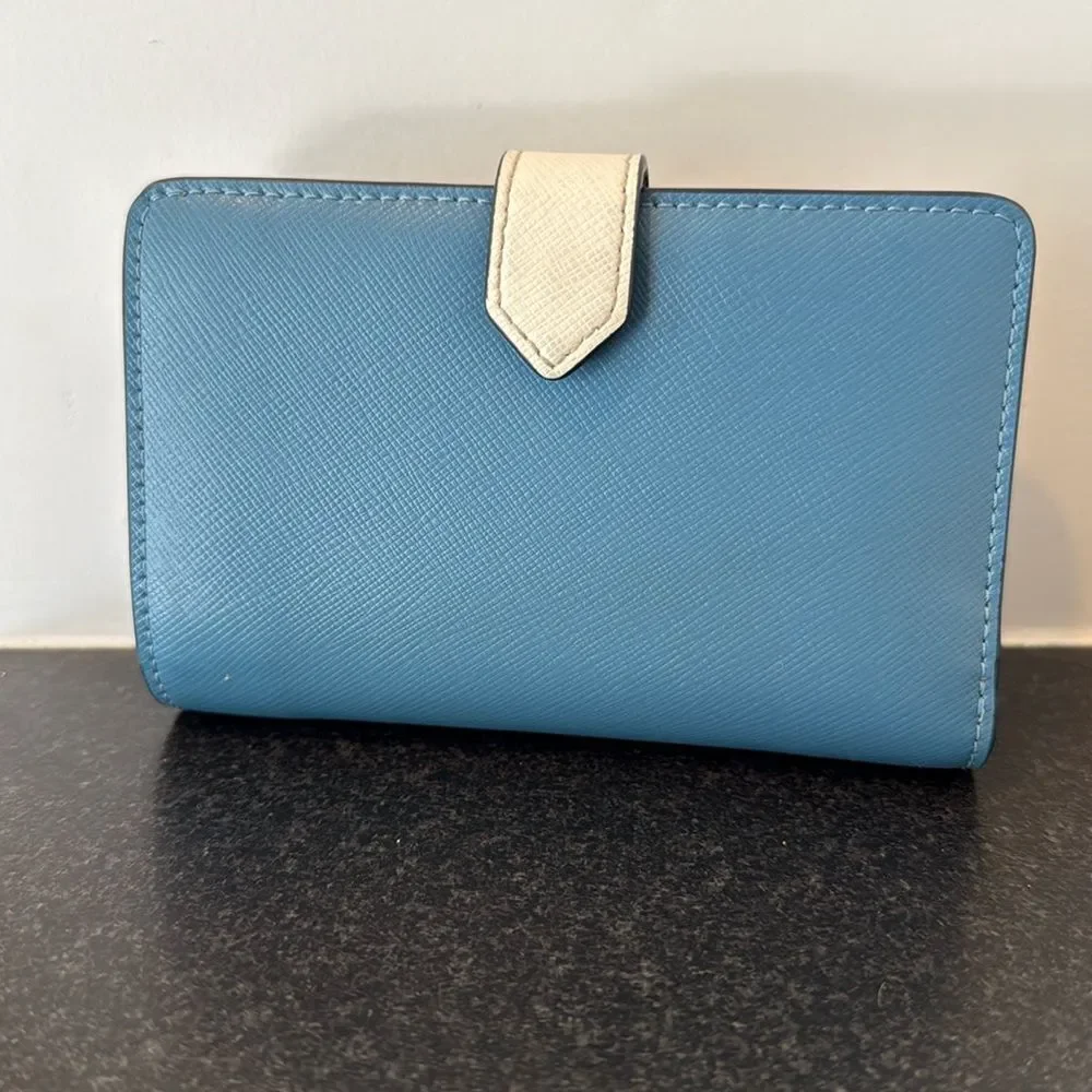 Kate Spade Staci Bifold Colorblock Wallet, Blue Ivory Leather, Coin Zip